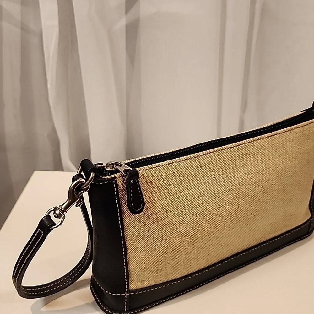 Vintage Coach Linen With Navy Leather Pochette #6115